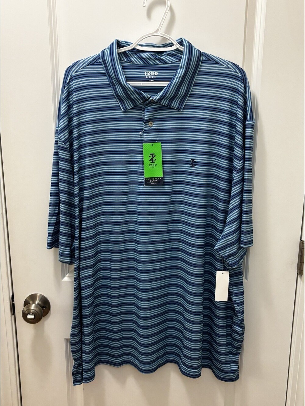 IZOD Swingflex Elite Men's Golf Polo Striped Blue Stretch Big & Tall 3XB